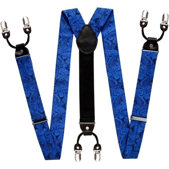 Paisley Suspenders and Self Tied Bow Tie for Men with Pocket Square Set - Picture 2 of 7